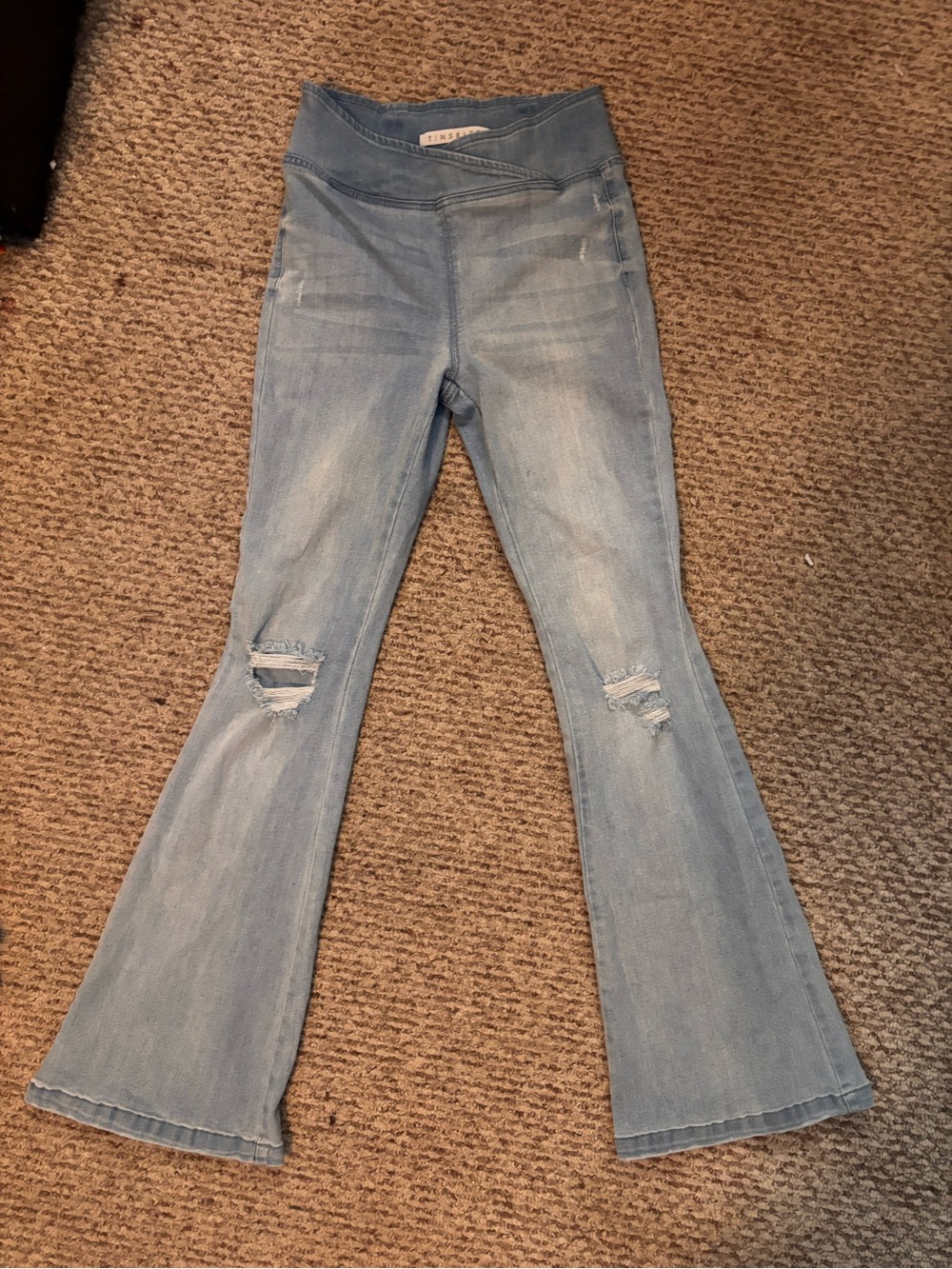 Tinseltown Light Blue Distressed Flare Jeans